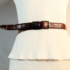 Alligator Print Cogniac Brown Faux Leather Unisex 28 Waist Silver Tone Hardware